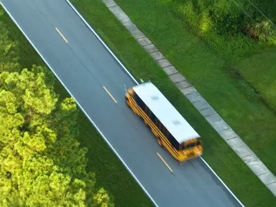 Aerial view of a bus on the highway