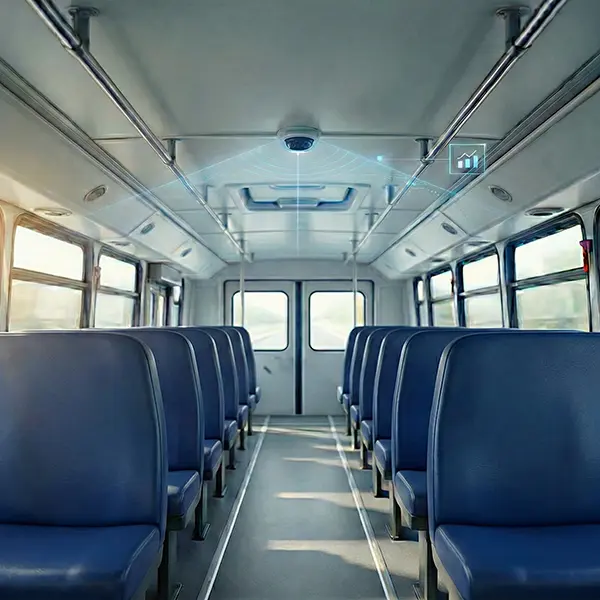 Bus with security camera and seats
